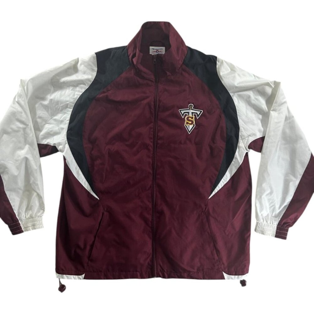 Teamwork Sport Jacket Size XL Red Long Sleeve Sweatshirt Zip Up Front Pockets